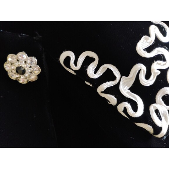 Julie Duroche Jacket Black Velvet Embellished Shoulder Pads 80s Glam 12/14 - Picture 10 of 11